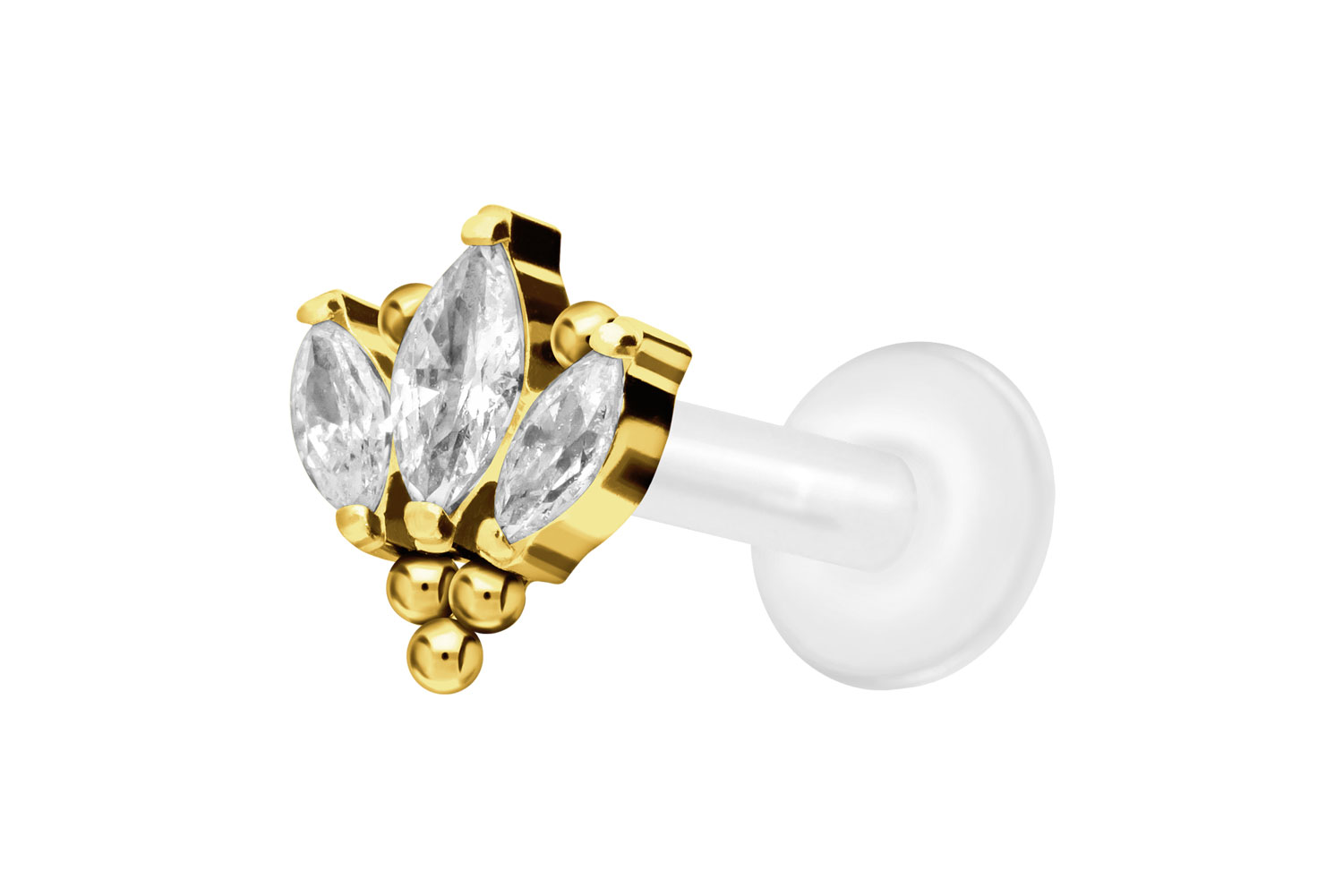 PTFE Labret Piercing mit Innengewinde + Titan-Aufsatz LOTUSBLÜTE + KUGELN